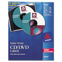 CD/DVD Labels, Laser Printable, 30/PK, Matte White