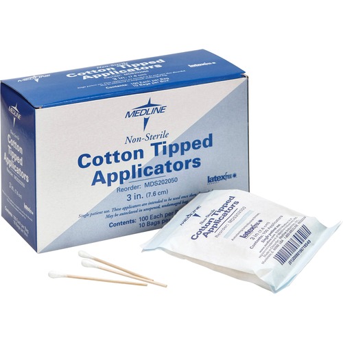 Cotton Tip Applicator, 3", Nonsterile, 1000/BX, White