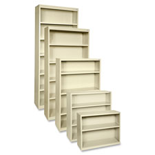 Steel Bookcase, 4-Shelf, 34-1/2"x13"x60", Putty