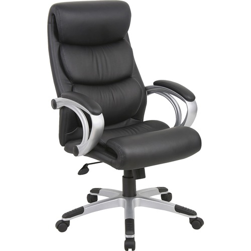 High-Back Exec Chair, Leather, 27"x30"x42"-45-1/2", BK/SR