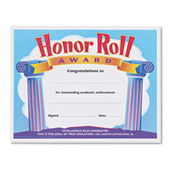 Honor Roll Award Certificate,F/ 3rd to 8th Grade,8-1/2"x11"