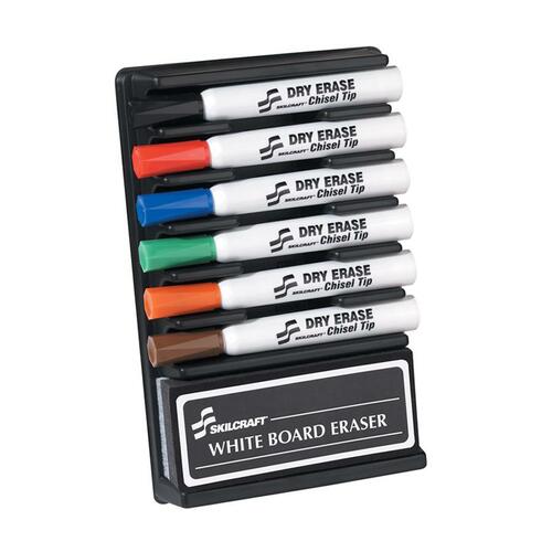 Dry-erase Marker Kit, w/Eraser, Chisel Tip, 6/ST, Assorted