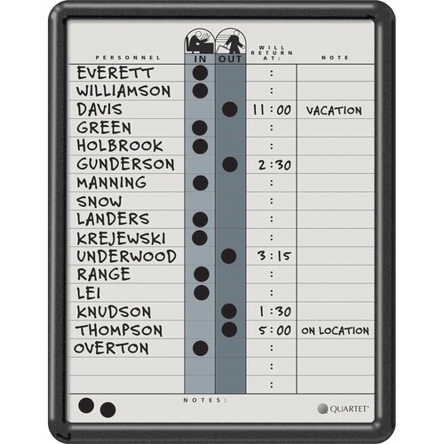 Magnetic In/Out Board, 18 Name Cap, 11"x14", White/Black