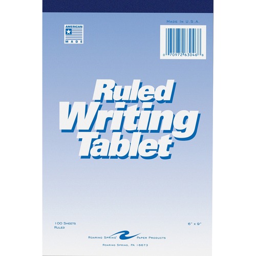 Writing Tablet, 6"x9", 100 Sheets, Wide, White