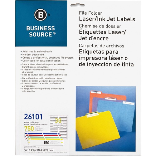 File Folder Labels,Laser/Inkjet,2/3"x3-7/16",750/PK,AST