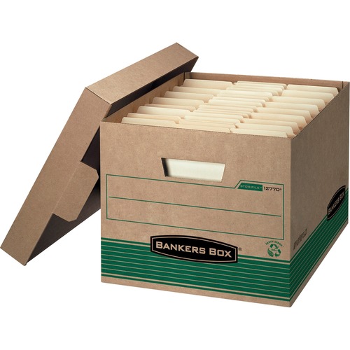 Storage File Boxes,w/Lid, 550 lb, 12"x15"x10",12/CT,Kraft/GN