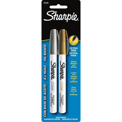 Paint Markers, Oil Base, Extra Fine, 2/PK, Gold/Silver