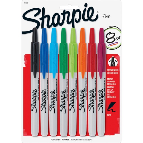Retractable Sharpie Marker,Fine Pt,Nontoxic,8 Color/ST,AST