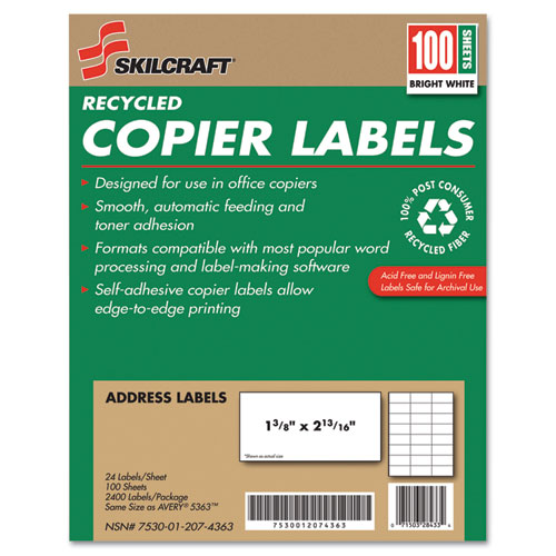 Copier Labels,1-3/8"x2-13/16",2400 Labels,100 SH/PK,WE