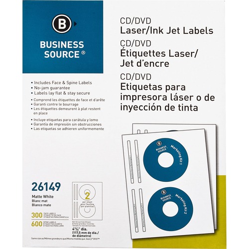 CD/DVD Labels, Laser/inkjet, 300/PK, White