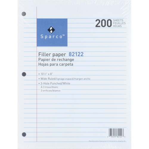 Filler Paper, Wide Ruled, 16lb., 10-1/2"x8", 200/PK, WE
