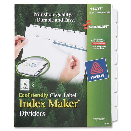 Index Divider Makers, 8 Tab, 5 Set, 8-1/5"x11", White