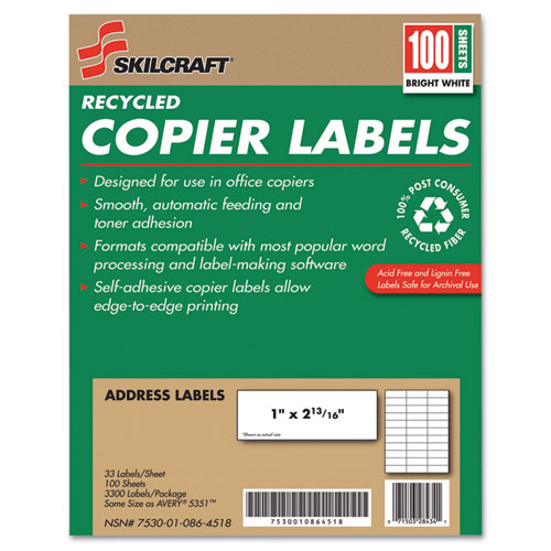 Copier Labels,1"x2-13/16",3300 Labels,100 SH/PK,WE