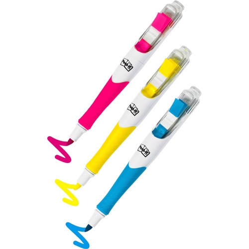 Flag Highlighters,w/ 50 Flags,3/8" W,3/PK,Yellow/Pink/Blue
