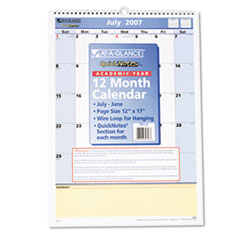 Monthly Wall Calendar, w/Hanger, 12 Mths July-June, 12"x17"