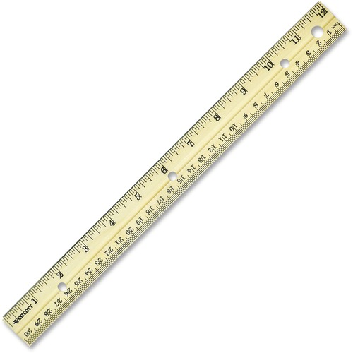 English/Metric Ruler, Metal Edge, Wood, 12" L ,Natural