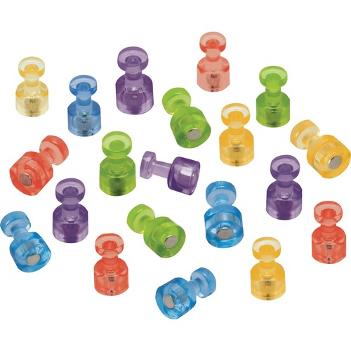 Magnetic Push Pins, 1-1/2"D, Holds 6 Shts, 20/PK, Assorted