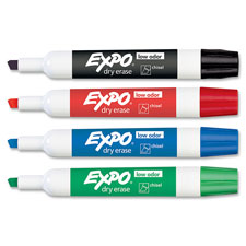 Dry-erase Markers,Chisel Point,Nontoxic,4/PK,Assorted