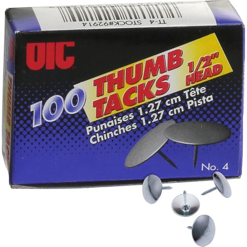 Thumb Tacks, 1/2" Point, 100/BX, Steel