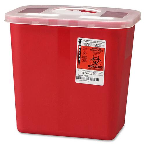 Biohazard Sharps Container w/ Rotor Lid, 2 Gal., Red