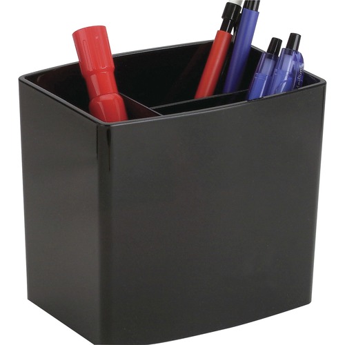 Pencil Holder, Large, 3 Compartments, 5"x3-3/4"x4-1/2",Black