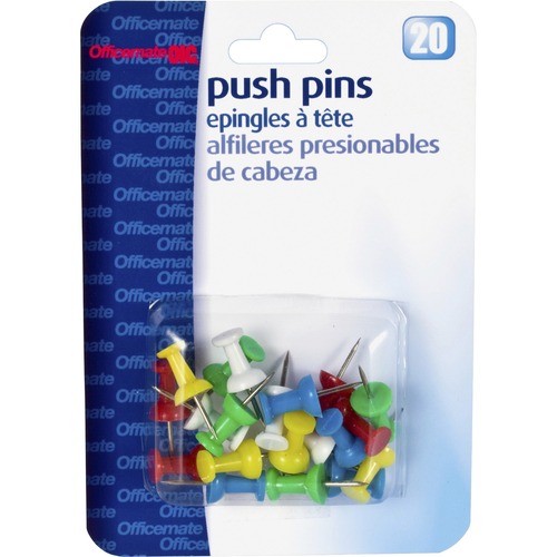 Push Pins, Plastic, Assorted Colors, Head 1/2" L