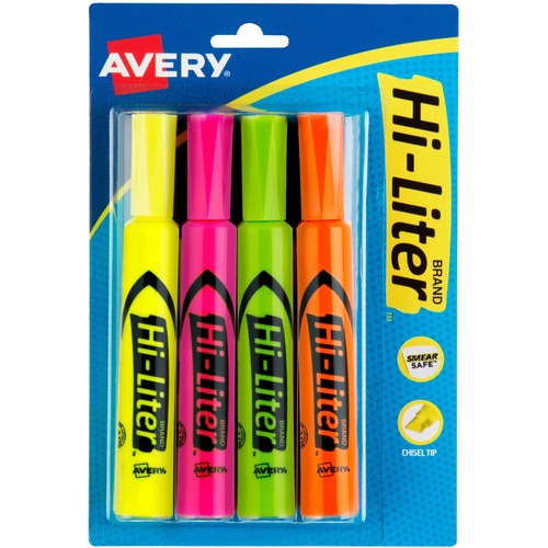 Highlighters, Chisel Tip, Quick Drying, 4-Pack,YW/PK/OE/GN