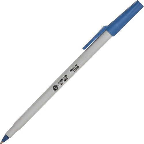 Ballpoint Stick Pens, Med Pt, Lt Gray Barrel/ Blue Ink