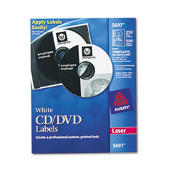 CD/DVD Labels, Laser, 250/PK, White