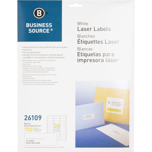 Mailing Labels, Laser, 1"x2-5/8", 750/PK, White