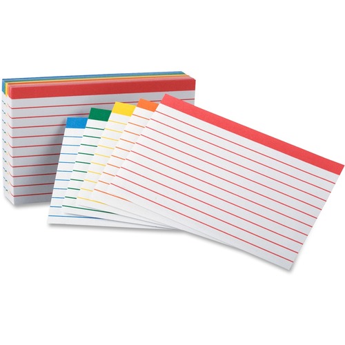 Index Cards,Ruled,3"x5",100/PK,Blue/Green/Yellow/Orange/Red