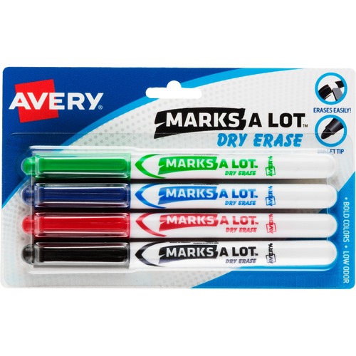 Dry-Erase Markers, Bullet Tip, 4/ST, AST