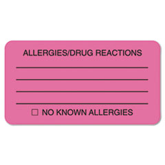 Allergy/Drug Reaction Label,3-1/4"x1-3/4",250/RL, FL Pink