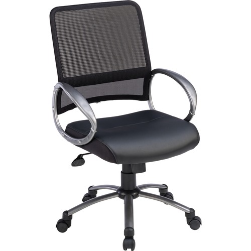 Mesh Back Task Chair, Leather Seat, 25"x25"x42", Black