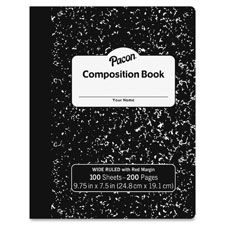 Compostion Book, 9-3/4"x7-1/2", 3/8" Rld, 100Shts, BK/Marble