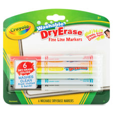 Washable Dry-Erase Fine Line Markers, 12/BX, Ast