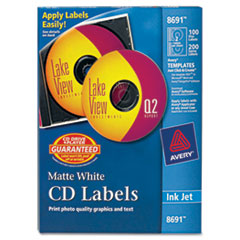 CD Labels, Inkjet Matte, 100/PK, White