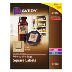 Square labels, Adh, 2", 300/PK, Kraft