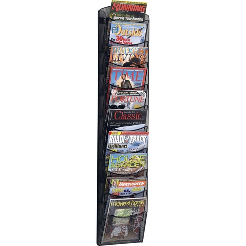 Mesh Magazine Rack,10-Pockets,10-1/4"x3-1/2"x50-3/4",Black