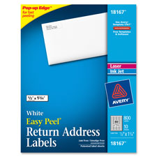 Return Address Label,Laser/Inkjet,1/2"x1/3/4",800/PK,White