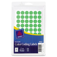 Removable Labels, 1/2" Round, 840/PK, Green Neon