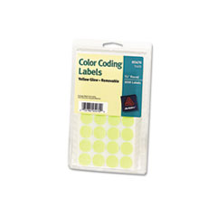 Removable Labels, 3/4" Round, 1008/PK, Yellow Neon