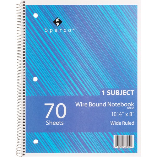 Notebooks,1 Subject,10-1/2"x8",Wide Ruled,70 Sht,AST