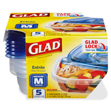 Gladware Square Containers w/Lids, 25oz., 5/PK, Clear/Blue