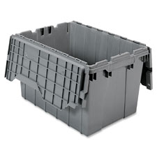 Attached Lid Container, 8-1/2 Gal, Gray