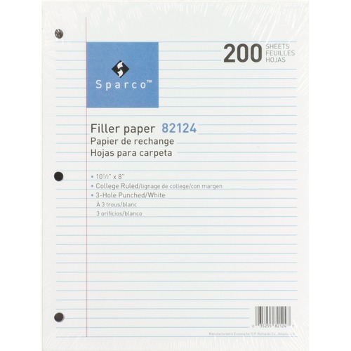 Filler Paper, College Ruled, 16lb., 10-1/2"x8", 200/PK, WE