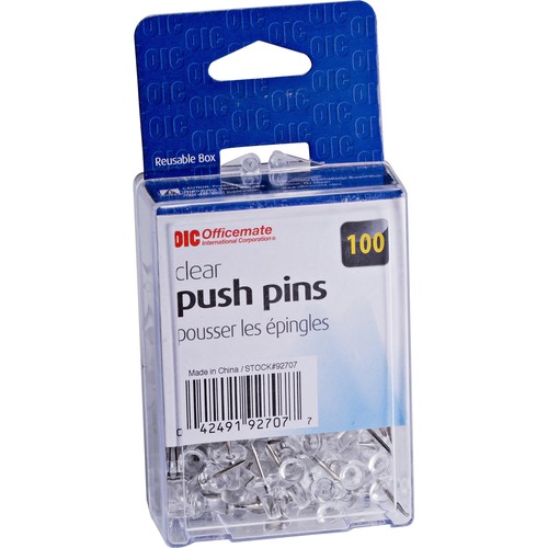 Push Pins, Plastic, Clear, Head 1/2" L