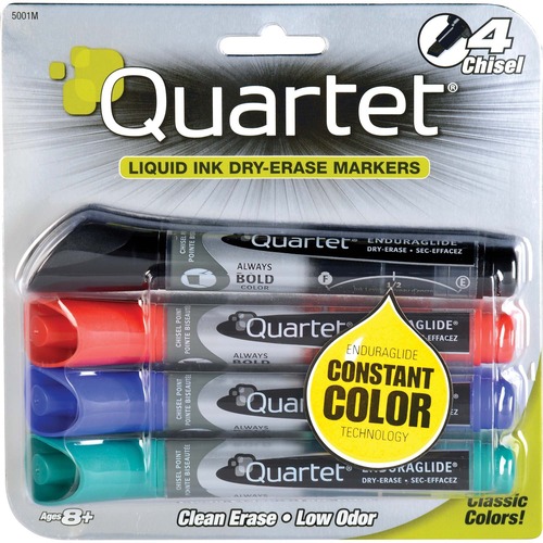 Dry-Erase Markers, Chisel Point, 4/PK, Assorted