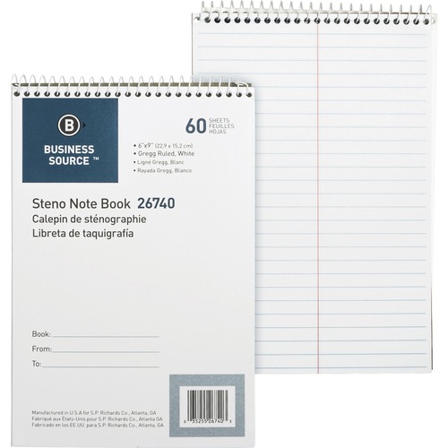 Steno Notebook,Greg Ruled,6"x9",60 Sheets,White Paper