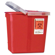 Biohazard Sharps Container W/Clear Hinged Lid, 2 Gal, Red